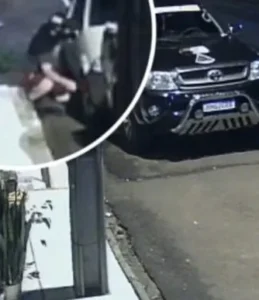 Homem é registrado cortando pneus de camionete em empresa