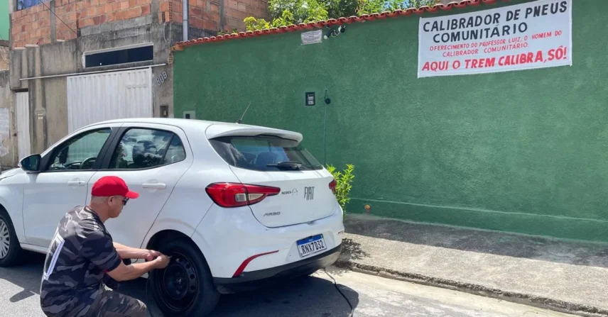 Professor instala calibrador de pneus gratuito e inspira comunidade