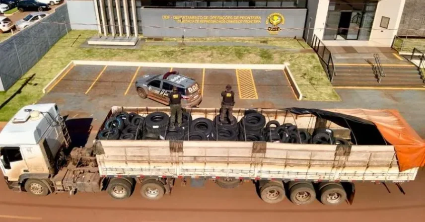 Dof apreende carreta com mais de 160 pneus em Maracaju