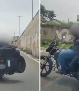 Motociclista impressiona ao trafegar com quase dez pneus em Goiás