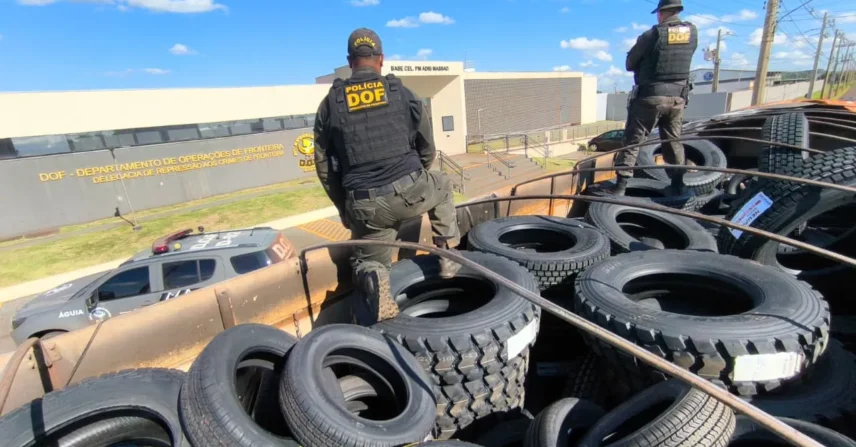 DOF apreende carreta com mais de 160 pneus em Maracaju